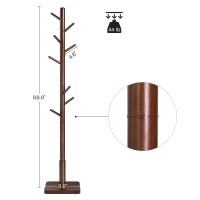 Vasagle Solid Wood Coat Rack, Wood Hall Tree, Coat Rack Stand With 8 Hooks, Stable Square Base, 3 Height Options, For Living Room, Bedroom, Home Office, Dark Walnut Urcr010W01