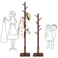 Vasagle Solid Wood Coat Rack, Wood Hall Tree, Coat Rack Stand With 8 Hooks, Stable Square Base, 3 Height Options, For Living Room, Bedroom, Home Office, Dark Walnut Urcr010W01