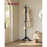 Vasagle Solid Wood Coat Rack And Stand Free Standing Hall Coat Tree With 10 Hooks For Hats Bags Purses For Entryway Hallway