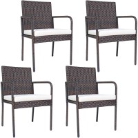Patiojoy Outdoor Patio Wicker Chairs Set Of 4, With Heavy Duty Steel Frame And Soft Cushions, All Weather Resistant Outdoor Dining Set, Suitable For Poolside, Garden, Balcony And Lawn (Brown)