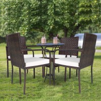 Patiojoy Outdoor Patio Wicker Chairs Set Of 4, With Heavy Duty Steel Frame And Soft Cushions, All Weather Resistant Outdoor Dining Set, Suitable For Poolside, Garden, Balcony And Lawn (Brown)