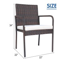 Patiojoy Outdoor Patio Wicker Chairs Set Of 4, With Heavy Duty Steel Frame And Soft Cushions, All Weather Resistant Outdoor Dining Set, Suitable For Poolside, Garden, Balcony And Lawn (Brown)