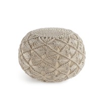 Lane Linen Pouf Ottoman Hand Knitted Cable Style Dori Pouf - Macram? Pouf - Floor Ottoman - 100% Cotton Braid Cord, Handmade & Hand Stitched -One Of A Kind Seating - 20 Diameter X 14 Height -Dark Grey