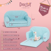 Delsit Kids Couch For Toddlers - 2 In 1 Convertible Foam Sofa To Lounger, Comfy Flip Out Lounge Chair For Children, Made In Europe