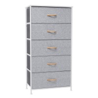 Crestlive Products Vertical Dresser Storage Tower Sturdy Steel Frame Wood Top Easy Pull Fabric Bins Wide Organizer Unit Fo