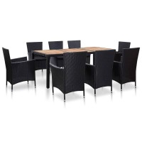Vidaxl Patio Dining Set With Cushions 9 Pieces Garden Courtyard Poolside Furniture Dinner Tables And Chairs With Pads Poly Rattan Black