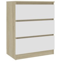 Vidaxl Sideboard, Sideboard Cabinet With Drawers Commode, Drawer Sideboard, Storage Side Cabinet, Scandinavian, White And Sonoma Oak Engineered Wood