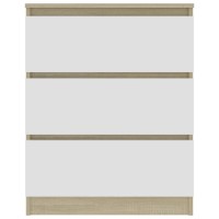 Vidaxl Sideboard, Sideboard Cabinet With Drawers Commode, Drawer Sideboard, Storage Side Cabinet, Scandinavian, White And Sonoma Oak Engineered Wood