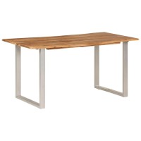 Vidaxl Solid Acacia Wood Dining Table With Industrial Steel Legs, Rustic Kitchen Table With Unique Edges And Rich Grains, Easy Assembly, 60.6