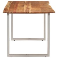 Vidaxl Solid Acacia Wood Dining Table With Industrial Steel Legs, Rustic Kitchen Table With Unique Edges And Rich Grains, Easy Assembly, 60.6