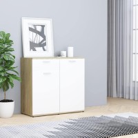 Vidaxl Sideboard, Sideboard Cabinet Commode, Storage Sideboard With 2 Doors, Storage Side Cabinet, Scandinavian, White And Sonoma Oak Engineered Wood