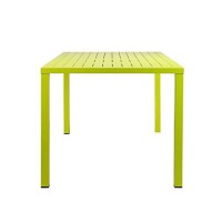 Benjara Bm223165 Slatted Top Metal Dining Table With Straight Legs, Green