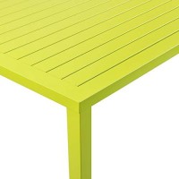 Benjara Bm223165 Slatted Top Metal Dining Table With Straight Legs, Green