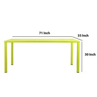 Benjara Bm223165 Slatted Top Metal Dining Table With Straight Legs, Green