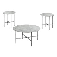 Monarch Specialties Coffee Set of 3 for Living Room Round Metal Legs Includes Cocktail 2 End Ocassional Table Set Grey