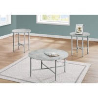 Monarch Specialties Coffee Set of 3 for Living Room Round Metal Legs Includes Cocktail 2 End Ocassional Table Set Grey