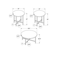 Monarch Specialties Coffee Set of 3 for Living Room Round Metal Legs Includes Cocktail 2 End Ocassional Table Set Grey