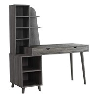 Monarch Specialties Large 2 Drawers Shelves-Bookcase For Home Or Office Solid Wood Legs Computer Desk, Grey