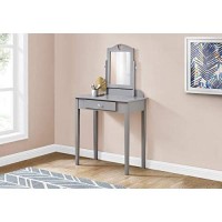 Monarch Specialties Vanity Desk Makeup Organizer Dressing Table with Mirror and Storage Drawer for Girls Vanity Grey