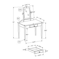 Monarch Specialties Vanity Desk Makeup Organizer Dressing Table with Mirror and Storage Drawer for Girls Vanity Grey