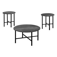 Monarch Specialties Coffee Set Of 3 For Living Room Round Metal Legs Includes Cocktail 2 End Ocassional Table Set, Black