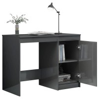 Vidaxl Desk, Standing Computer Desk With Shelves, Home Office Desk, Workstation For Living Room, Scandinavian, High Gloss Gray Engineered Wood