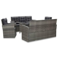 vidaXL 5 Piece Outdoor Dining Set with Cushions Poly Rattan Gray 46115
