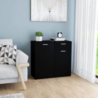 Vidaxl Sideboard, Sideboard Cabinet Commode, Storage Sideboard With 2 Doors, Storage Side Cabinet For Bedroom, Scandinavian, Black Engineered Wood