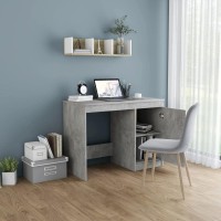 vidaXL Desk, Standing Computer Desk with Shelves, Home Office Desk, Workstation for Living Room Bedroom, Scandinavian, Concrete Gray Engineered Wood
