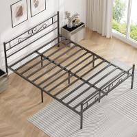 Vecelo Full Size Bed Frame With Headboard 14 Inch Metal Platform Mattress Foundation No Box Spring Needed Squeak Resistant E