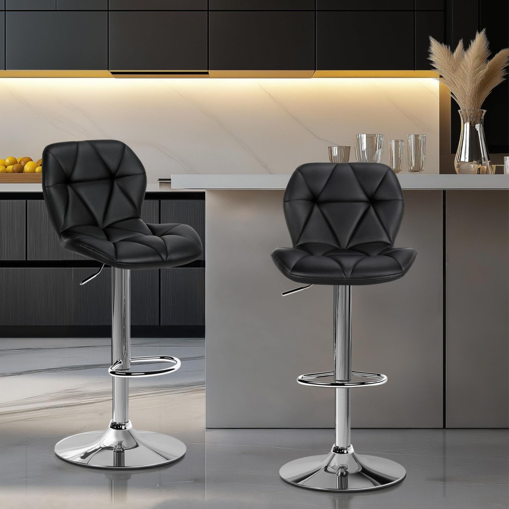 Yaheetech Bar Stools Set Of 2 Counter Stool Bar Chairs With Backrest Height Adjustable Swivel Tall Bar Stools Modern Pu Leather