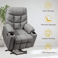 Giantex Power Lift Chair Electric Recliner Sofa For Elderly, Fabric Reclining Sofa W/ 8 Point Massage & Lumbar Heat, 2 Side Pockets Cup Holders Usb Charge Port, Motorized Sofa Chair For Living Room