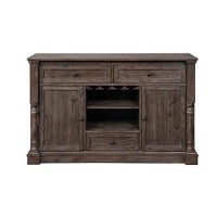 Benjara 3 Drawers Wooden Server With 2 Cabinets And Open Compartment, Brown