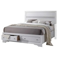 Benjara 2 Drawer Wooden Eastern King Size Bed With Panel Headboard, White