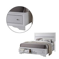 Benjara 2 Drawer Wooden Eastern King Size Bed With Panel Headboard, White