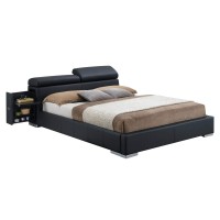 Benjara Faux Leather Platform Eastern King Bed With Adjustable Headrest, Black