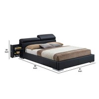 Benjara Faux Leather Platform Eastern King Bed With Adjustable Headrest, Black