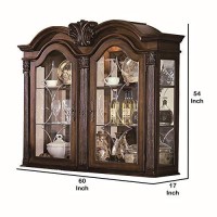 Benjara Wooden And Glass Hutch With Arch Shape Doors And 2 Shelves, Brown