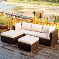 Tangkula 5 Piece Patio Furniture Set, Outdoor Sectional Rattan Sofa Set With Cushions And Coffee Table, Suitable For Backyard Porch Garden Poolside And Deck, Wicker Conversation Set (Brown)