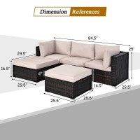 Tangkula 5 Piece Patio Furniture Set, Outdoor Sectional Rattan Sofa Set With Cushions And Coffee Table, Suitable For Backyard Porch Garden Poolside And Deck, Wicker Conversation Set (Brown)