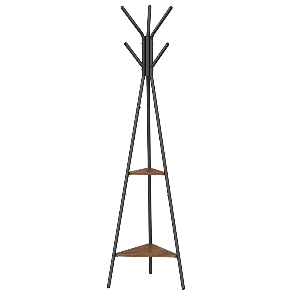 Vasagle Coat Rack Freestanding, Coat Hanger Stand, Hall Tree With 2 Shelves, For Clothes, Hat, Bag, Industrial Style, Hazelnut Brown And Black Urcr016B01