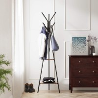 Vasagle Coat Rack Freestanding, Coat Hanger Stand, Hall Tree With 2 Shelves, For Clothes, Hat, Bag, Industrial Style, Hazelnut Brown And Black Urcr016B01