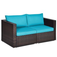 Tangkula Wicker Loveseat 2 Piece, Patio Furniture Couch With Removable Cushions, Rattan Loveseat Sofa For Balcony, Deck, Garden And Poolside