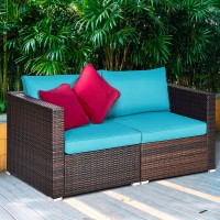 Tangkula Wicker Loveseat 2 Piece, Patio Furniture Couch With Removable Cushions, Rattan Loveseat Sofa For Balcony, Deck, Garden And Poolside