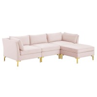 Modway Ardent 4-Piece Performance Velvet Sectional Sofa, Pink
