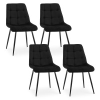 Clipop Kitchen Dining Chairs Set Of 2, Mid-Century Modern Dining Chair With Square Grid Design & Curved Backrest, Upholstered Seat, Heavy Duty Metal Legs, Armless Accent Chair For Living Room, Black