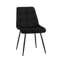Clipop Kitchen Dining Chairs Set Of 2, Mid-Century Modern Dining Chair With Square Grid Design & Curved Backrest, Upholstered Seat, Heavy Duty Metal Legs, Armless Accent Chair For Living Room, Black