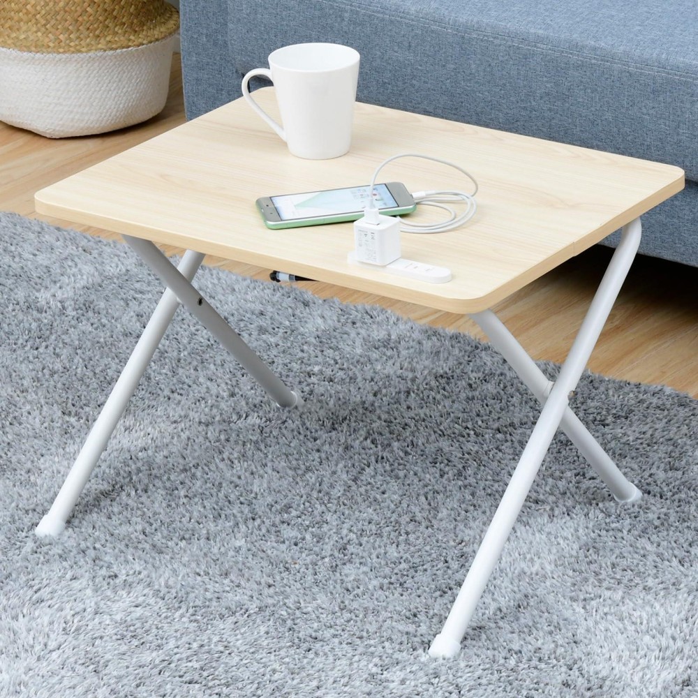 Yamazen Ryst5040H (Wn/Wh2) Mini Folding Table Side Table, Width 19.7 X Depth 18.9 X Height 27.6 Inches (50 X 48 X 70 Cm), High Type, Scratch, Stain, Moisture And Heat Resistant Top Board (Melamine Processing), Smooth Surface, Rounded Corners, Wood Natural