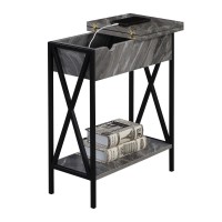 Convenience Concepts Tucson Flip Top End Table With Charging Station And Shelf 2375L X 1125W X 24H Gray Marbleblack