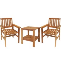 Sunnydaze Meranti Wood 3-Piece Outdoor Patio Conversation Set - 2 Chairs and 1 Table - Teak Oil Finish